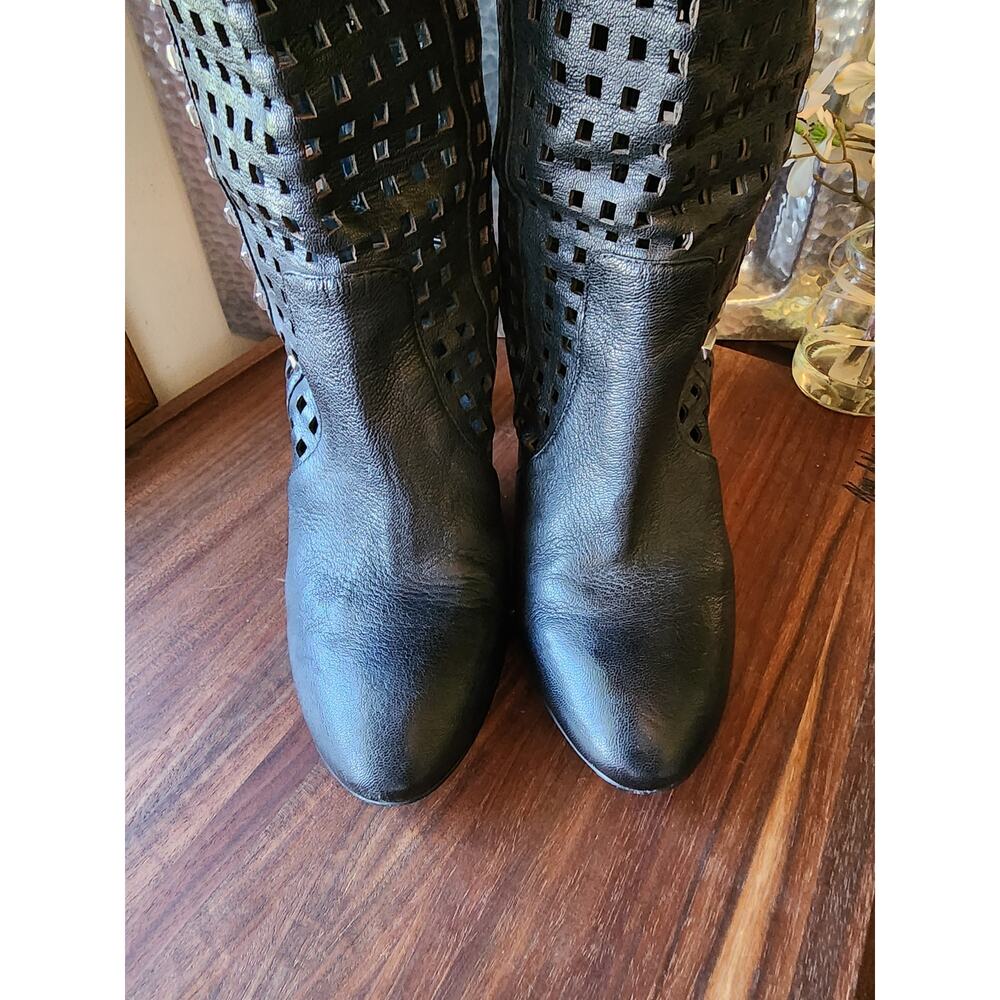 Miss Sixty Six Black Perforated Boots Y2k Whimsigoth Festival Indie - Picture 2 of 7
